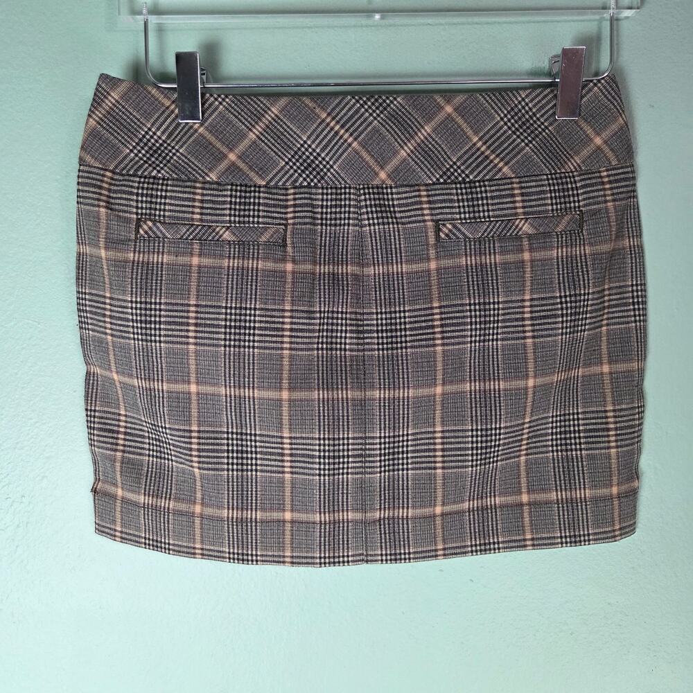 Vintage Express Womens Brown Tan Plaid Mini Skirt 2 Y2K Academia Preppy Boho